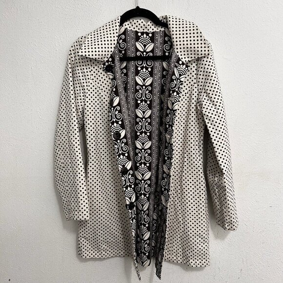 Vintage Floral Polka Dot Reversible Mod Car Coat Brown Ivory Button Front Size S - Picture 9 of 11